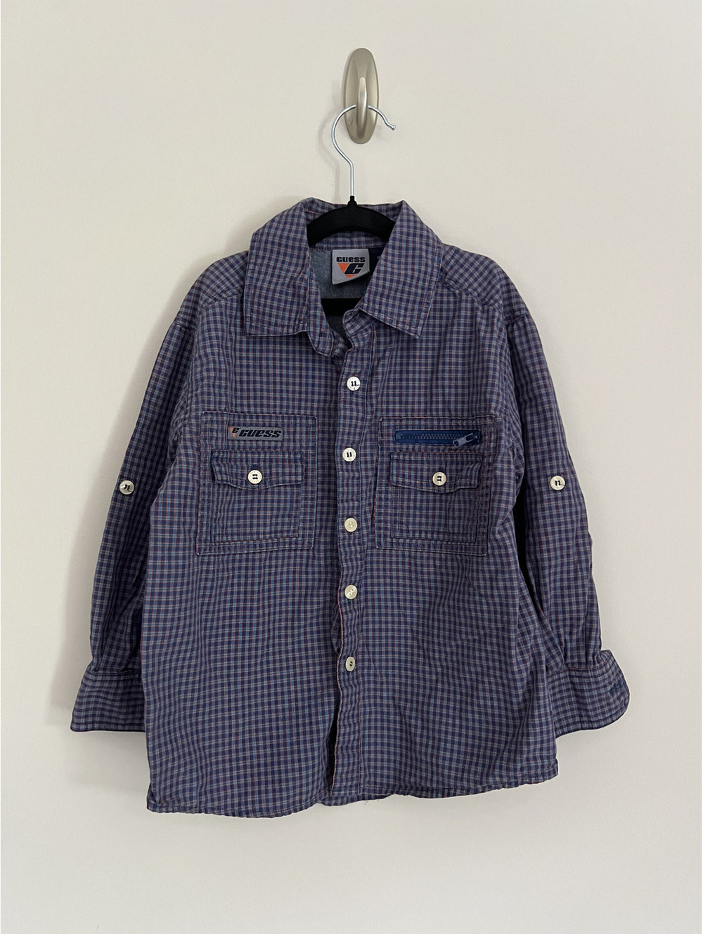 Vintage Guess Boys Blue Plaid Button Up Long Sleeve Shirt
